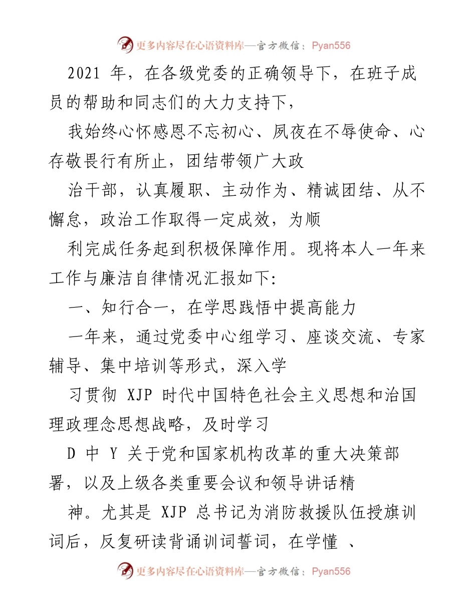 [工作总结] 年度工作汇报 - 2021年度政治工作与廉洁自律情况总结.docx_第1页
