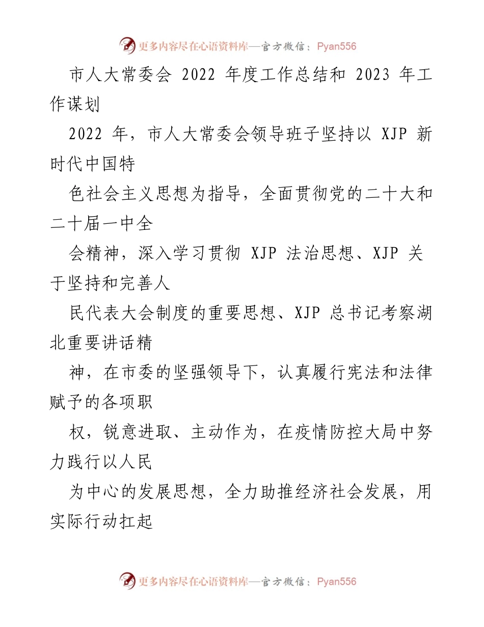 [工作总结] 市人大常委会 - 2022年度工作总结与2023年工作规划.docx_第1页