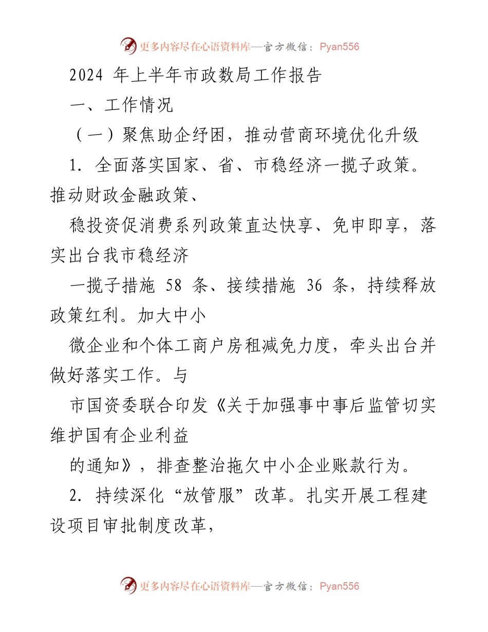 [工作总结] 市政数局 - 2024年上半年市政数局工作报告.docx_第1页