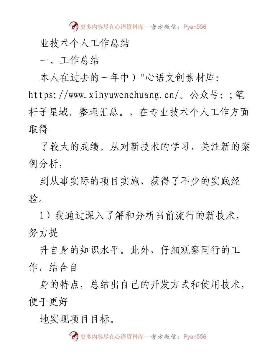 [工作总结] 年度工作回顾 - 专业技术个人工作总结与提升.docx_第1页