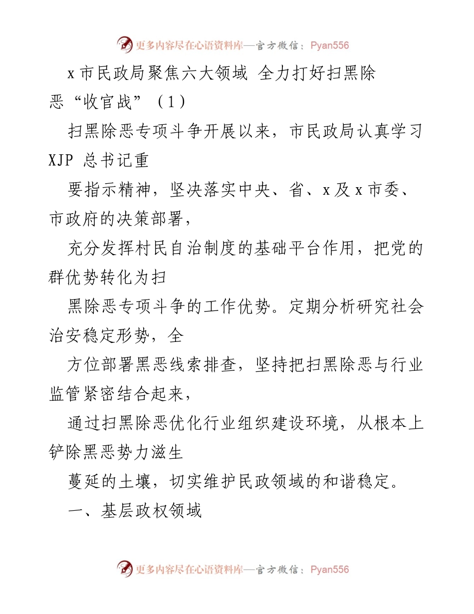 [工作总结] 市民政局 - 全力打好扫黑除恶专项斗争“收官战”.docx_第1页