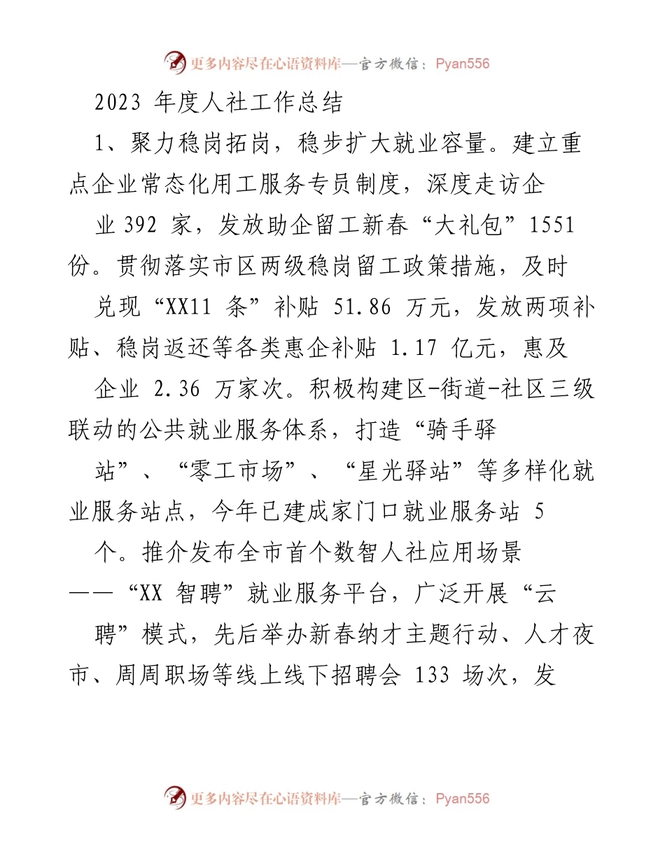 [工作总结] 年度人社工作 - 2023年度人社工作总结与成效分析.docx_第1页