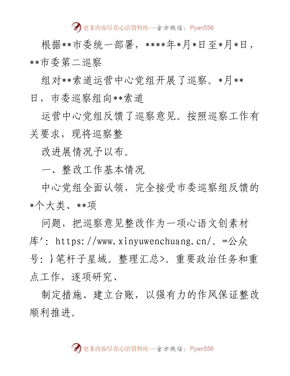 [工作总结] 巡察整改 - __索道运营中心巡察整改工作总结__.docx_第1页