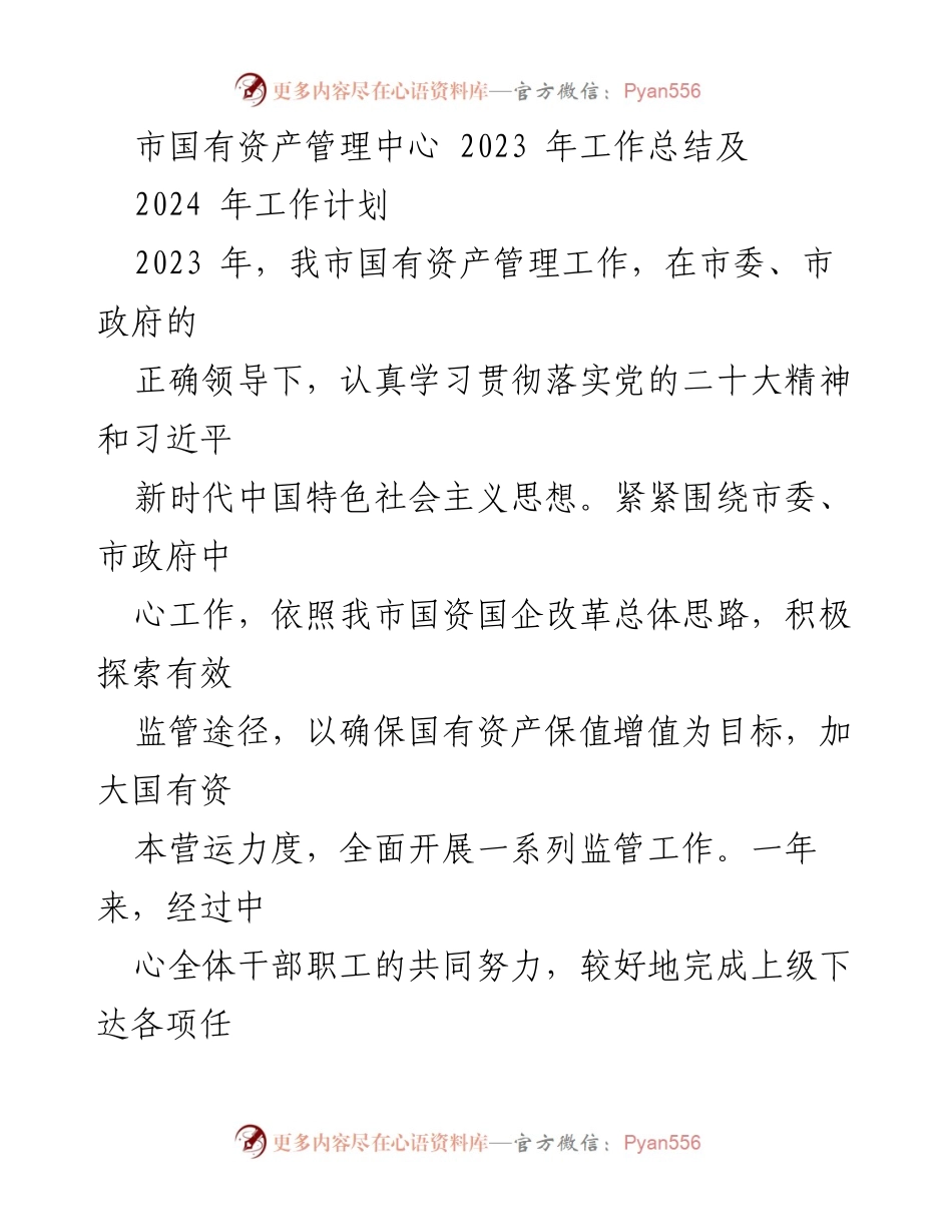 [工作总结] 年度总结 - 2023年市国有资产管理工作总结及2024年工作计划.docx_第1页