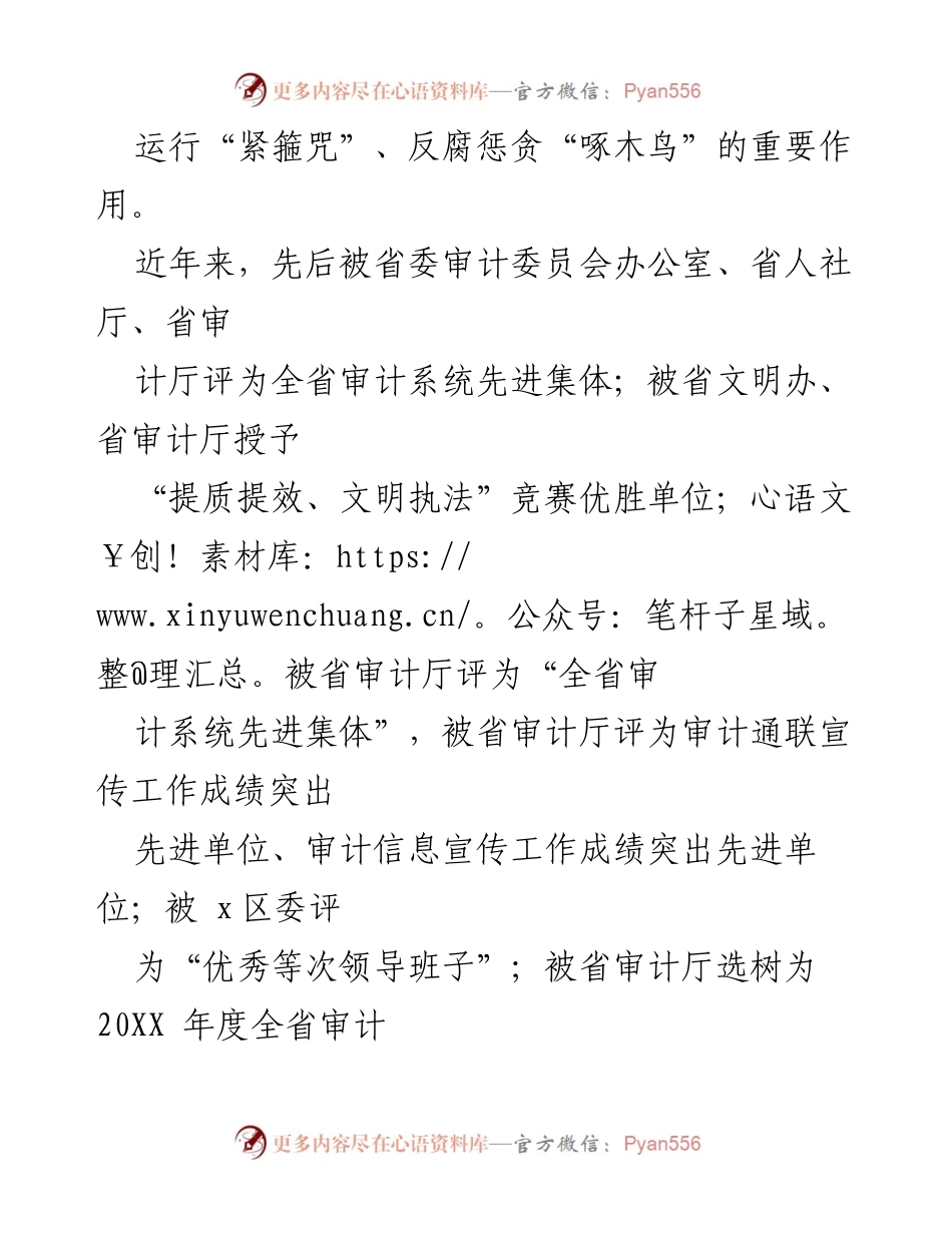 [工作总结] 审计局 - 提升审计能力与推动工作创新的先进事迹.docx_第2页