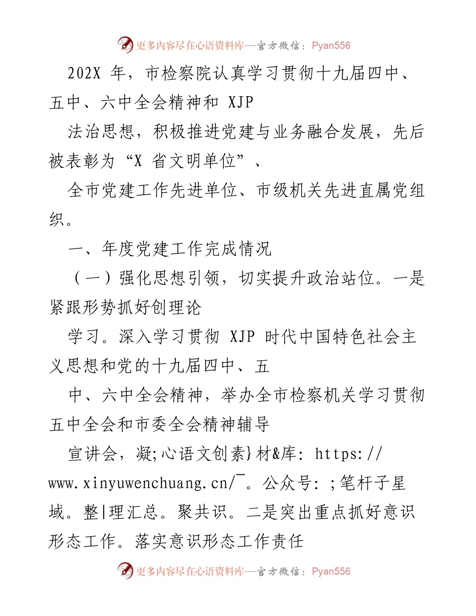 [工作总结] 市检察院党建工作 - 202X年市检察院党建工作总结与成效分析.docx_第1页