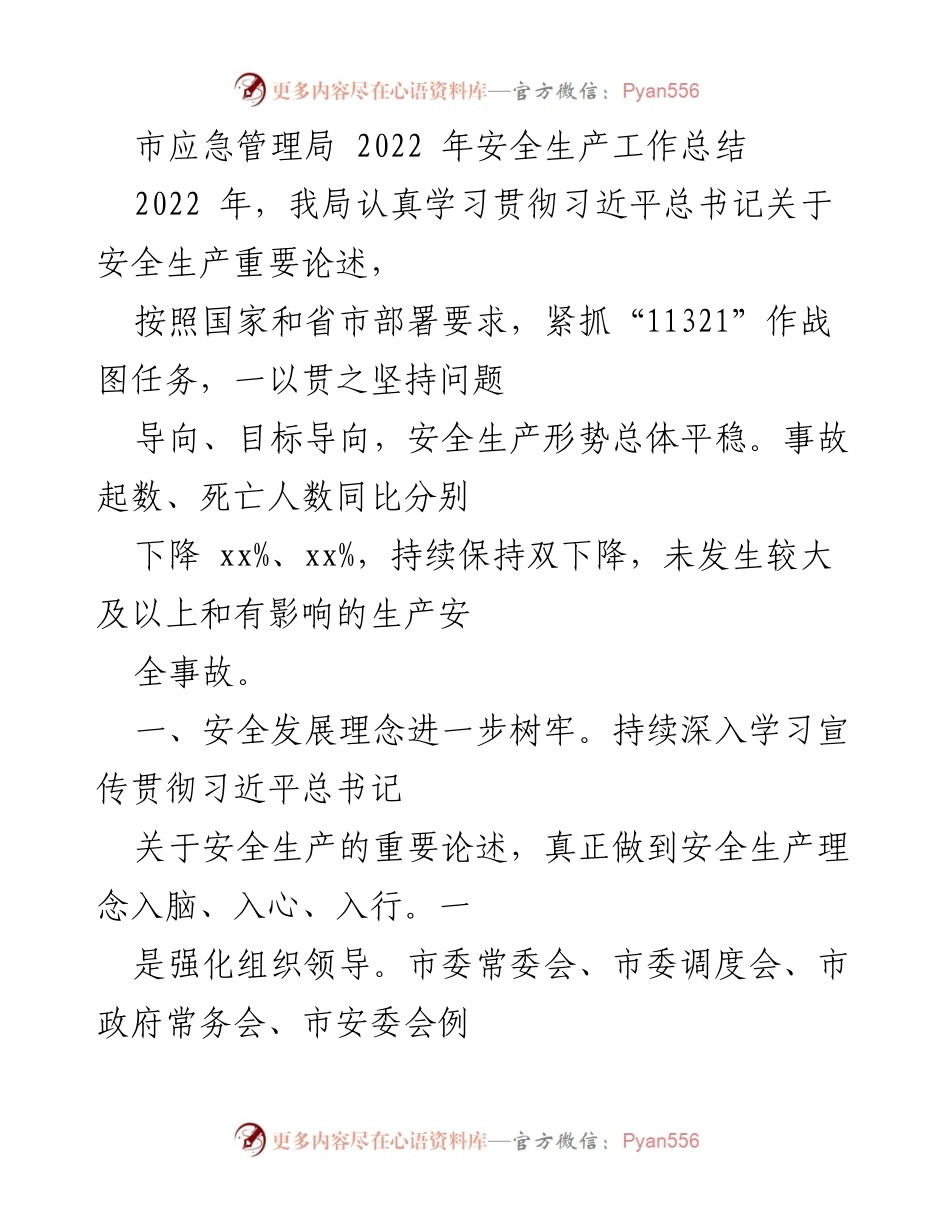 [工作总结] 安全生产工作 - 2022年市应急管理局安全生产工作总结.docx_第1页
