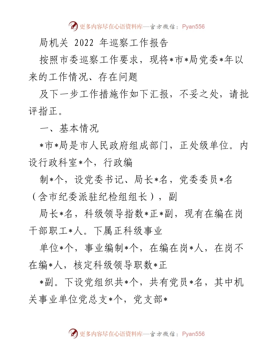 [工作总结] 巡察工作 - 2022年市局巡察工作总结报告.docx_第1页