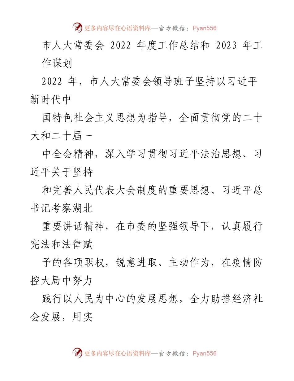 [工作总结] 市人大常委会 - 2022年度工作总结与2023年工作谋划.docx_第1页