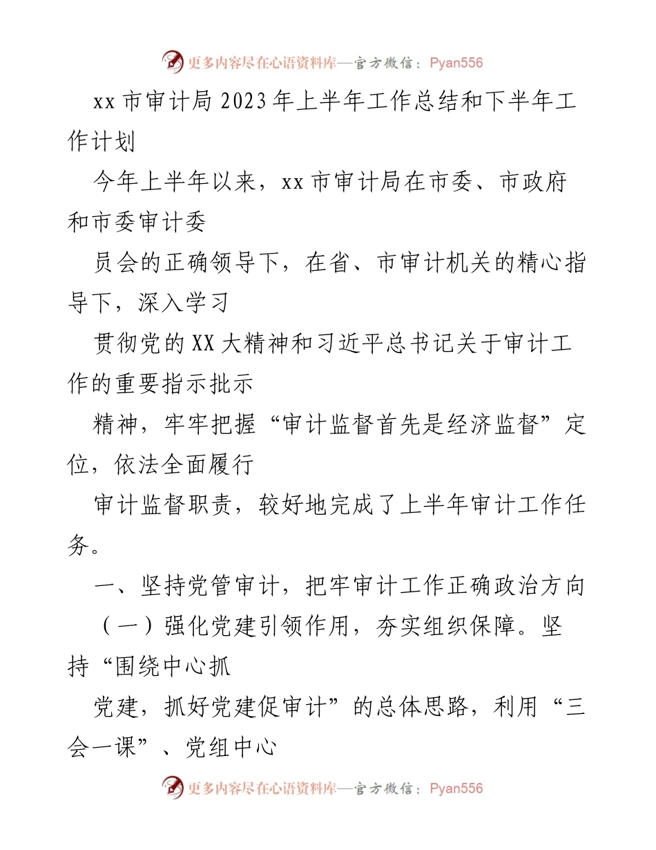 [工作总结] 审计局 - 2023年上半年审计工作总结与下半年计划.docx_第1页
