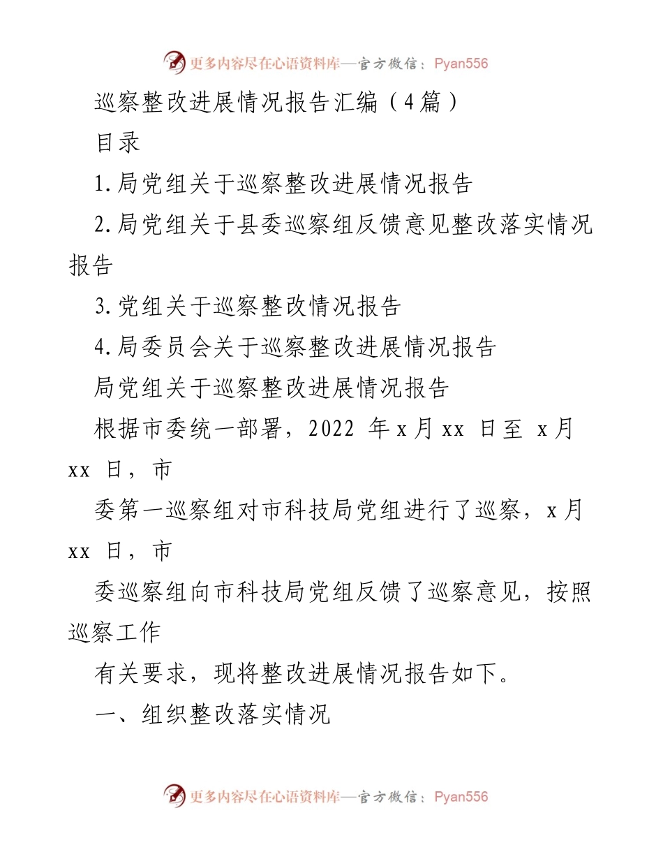 [工作总结] 巡察整改 - 市科技局巡察整改进展情况总结报告.docx_第1页