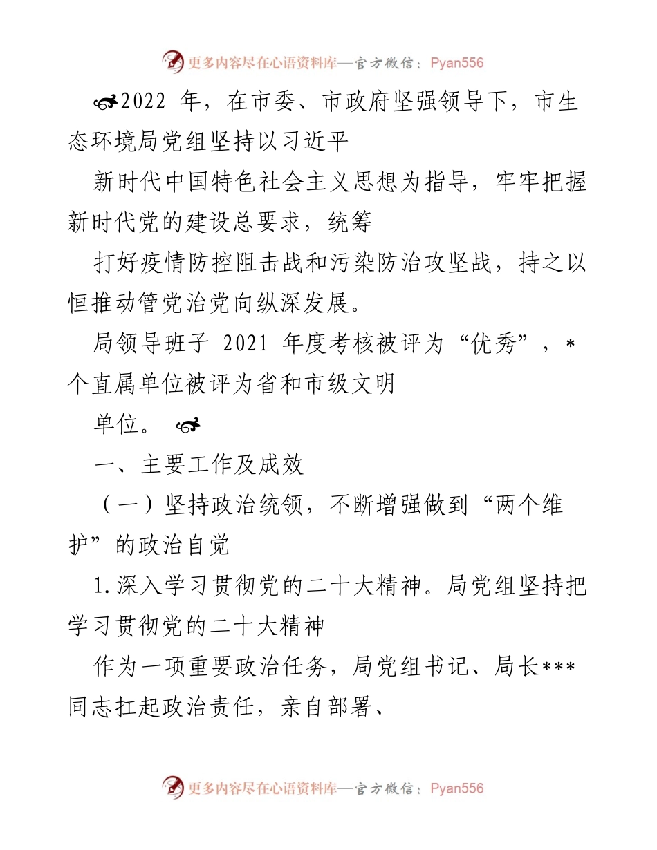 [工作总结] 市生态环境局年度工作 - 2022年度市生态环境局工作总结与成效分析.docx_第1页