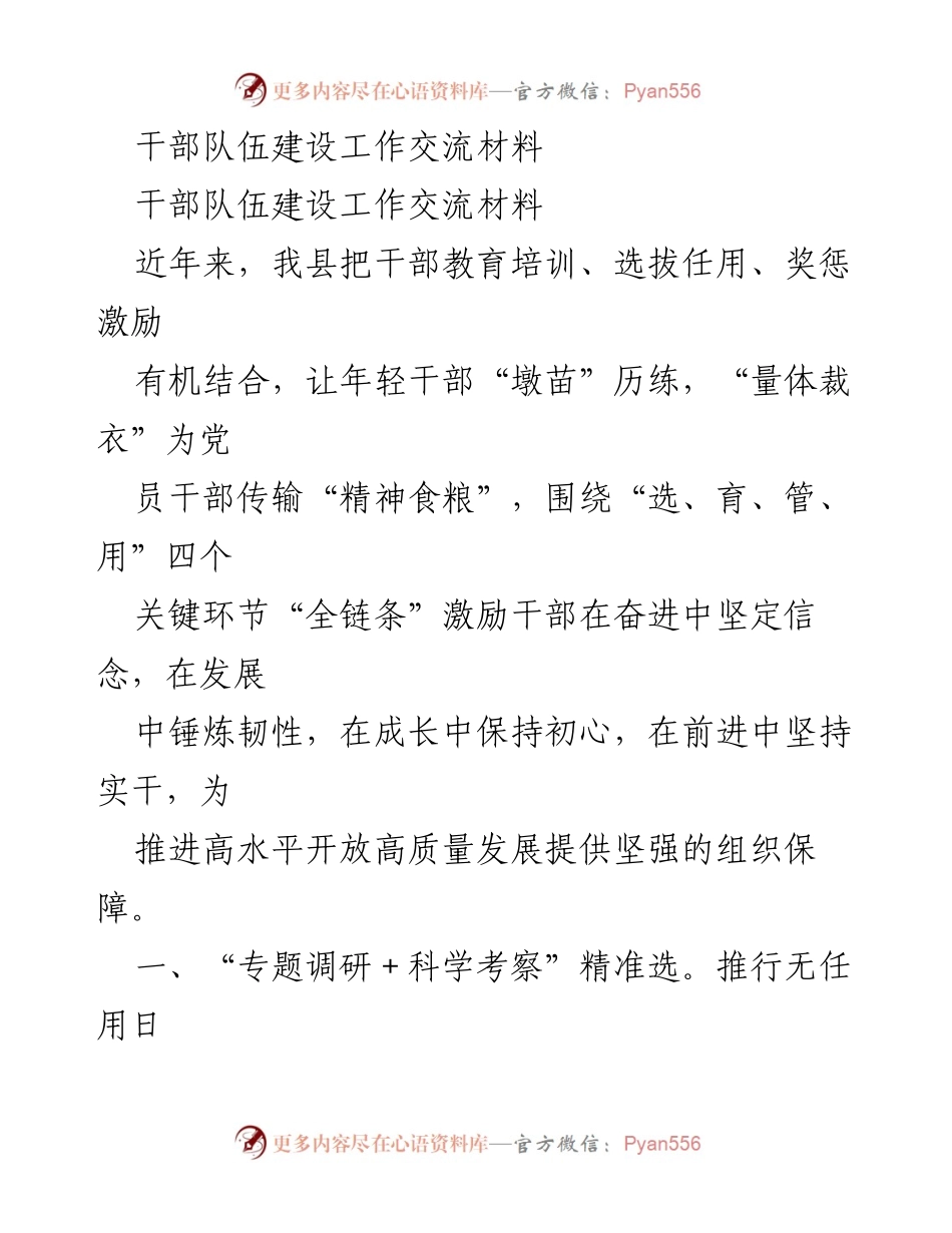 [工作总结] 干部队伍建设 - 提升干部素质，推进高质量发展.docx_第1页