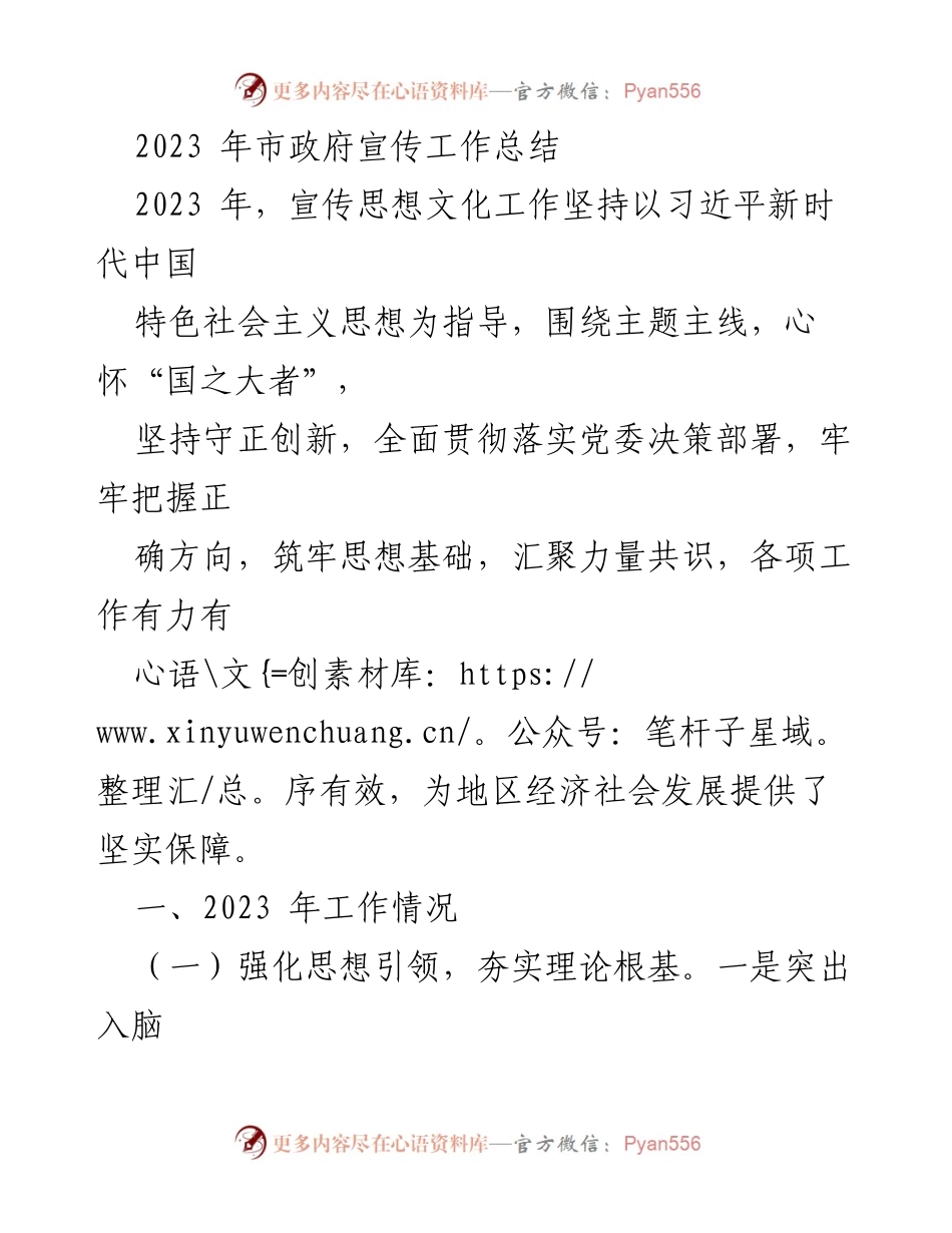 [工作总结] 市政府宣传工作 - 2023年市政府宣传工作总结与成效分析.docx_第1页