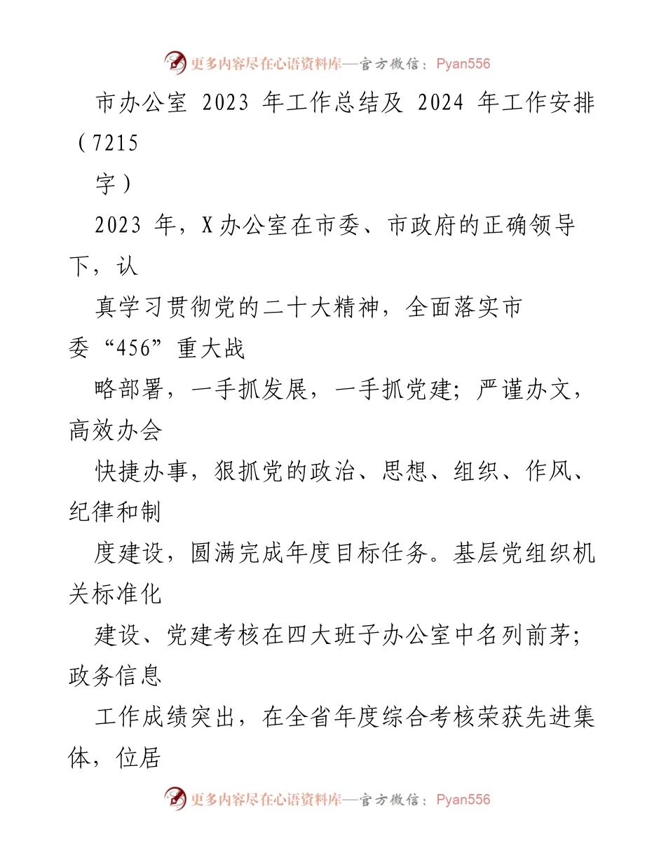 [工作总结] 年度工作总结 - 2023年市办公室工作总结及2024年工作安排.docx_第1页