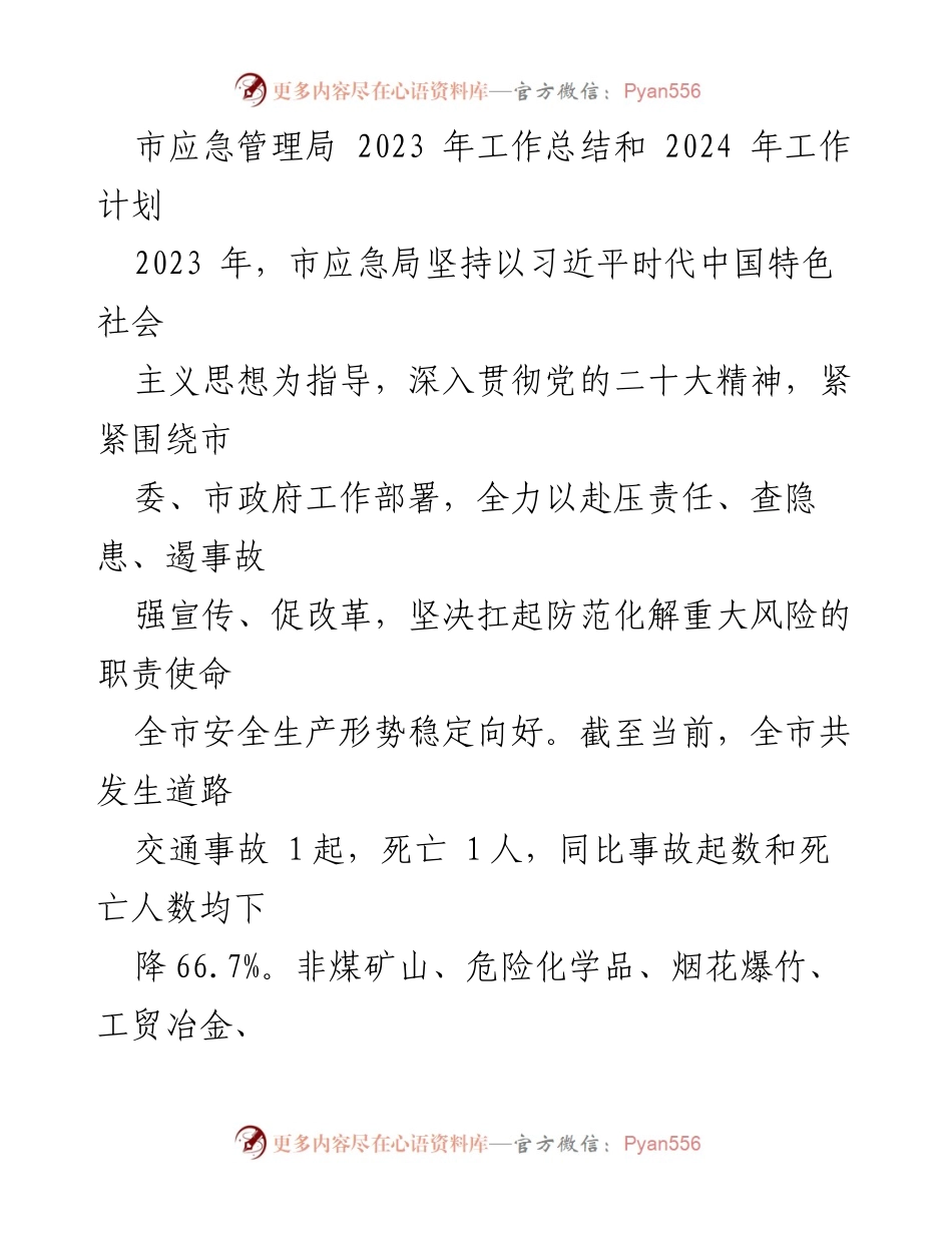 [工作总结] 年度工作 - 市应急管理局2023年工作总结与2024年工作计划.docx_第1页