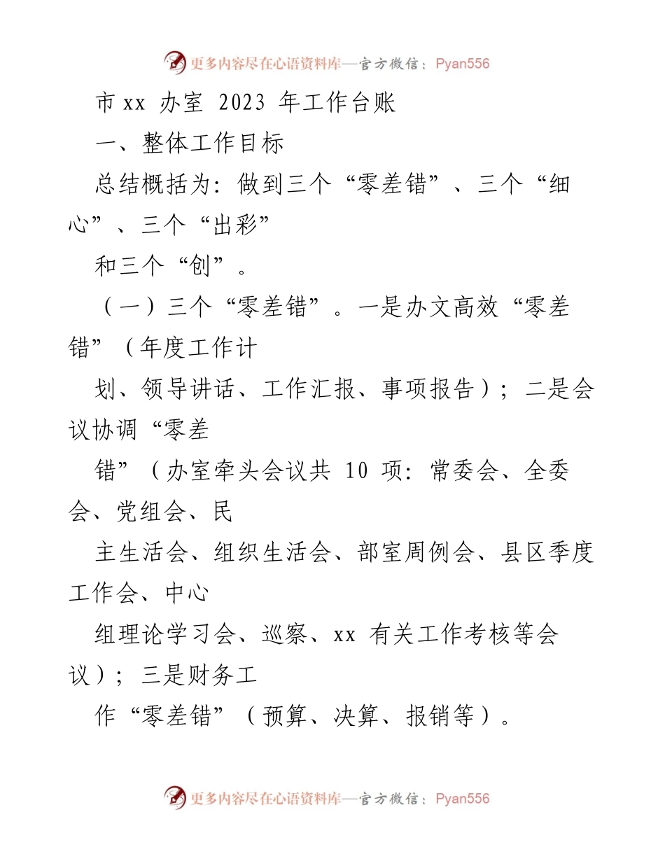 [工作总结] 市办室 - 2023年工作目标与实施台账概述.docx_第1页