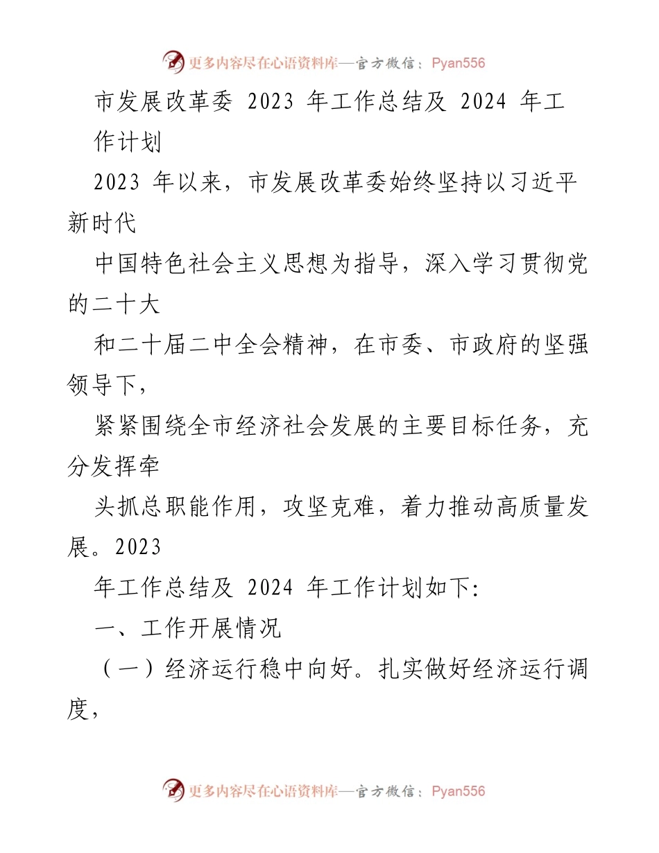 [工作总结] 市发展改革委 - 2023年工作总结与2024年工作计划概述.docx_第1页