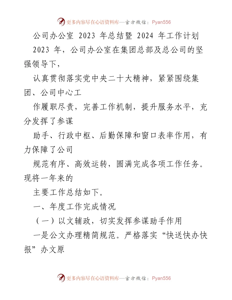 [工作总结] 年度工作总结 - 2023年公司办公室工作总结与2024年工作计划.docx_第1页