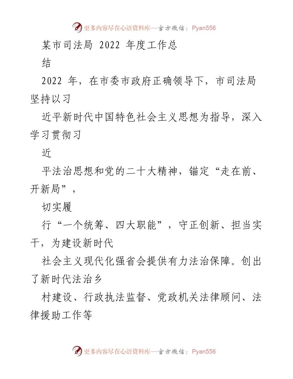 [工作总结] 年度工作总结 - 某市司法局2022年度工作总结报告.docx_第1页