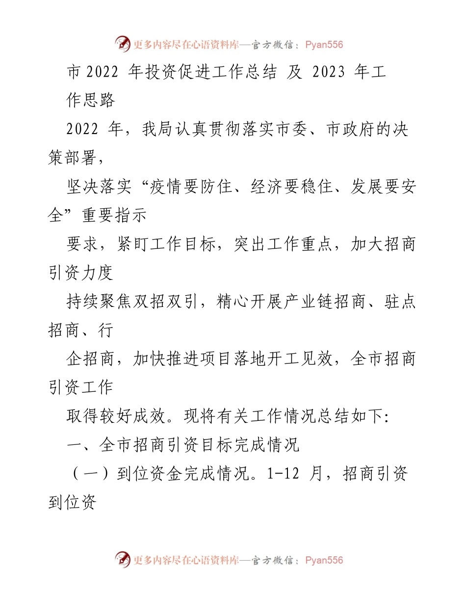 [工作总结] 市投资促进工作会议 - 2022年投资促进工作总结及2023年工作思路.docx_第1页