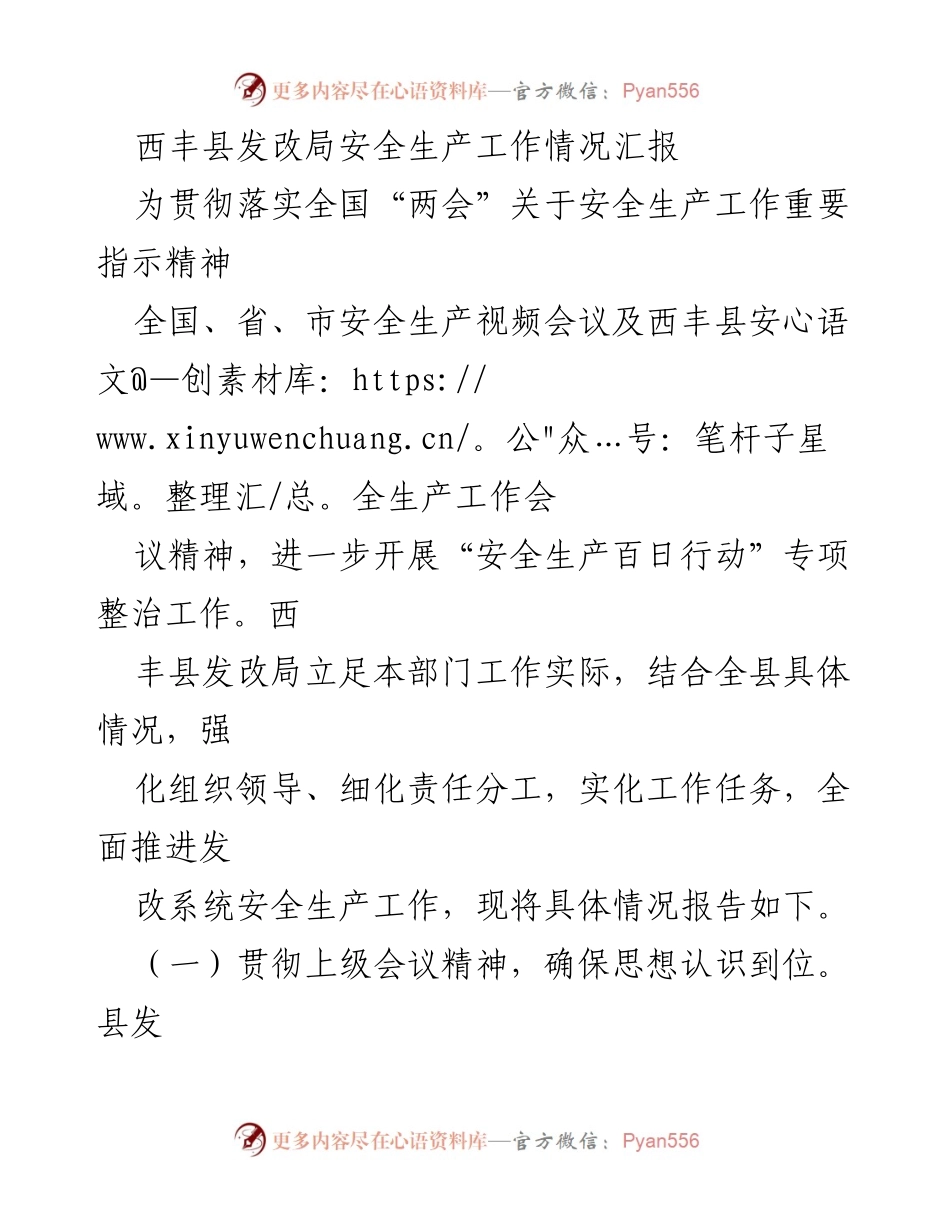 [工作总结] 安全生产工作会议 - 西丰县发改局安全生产工作情况汇报.docx_第1页