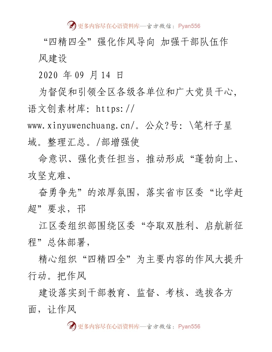 [工作总结] 干部队伍作风建设 - “四精四全”作风提升行动总结.docx_第1页