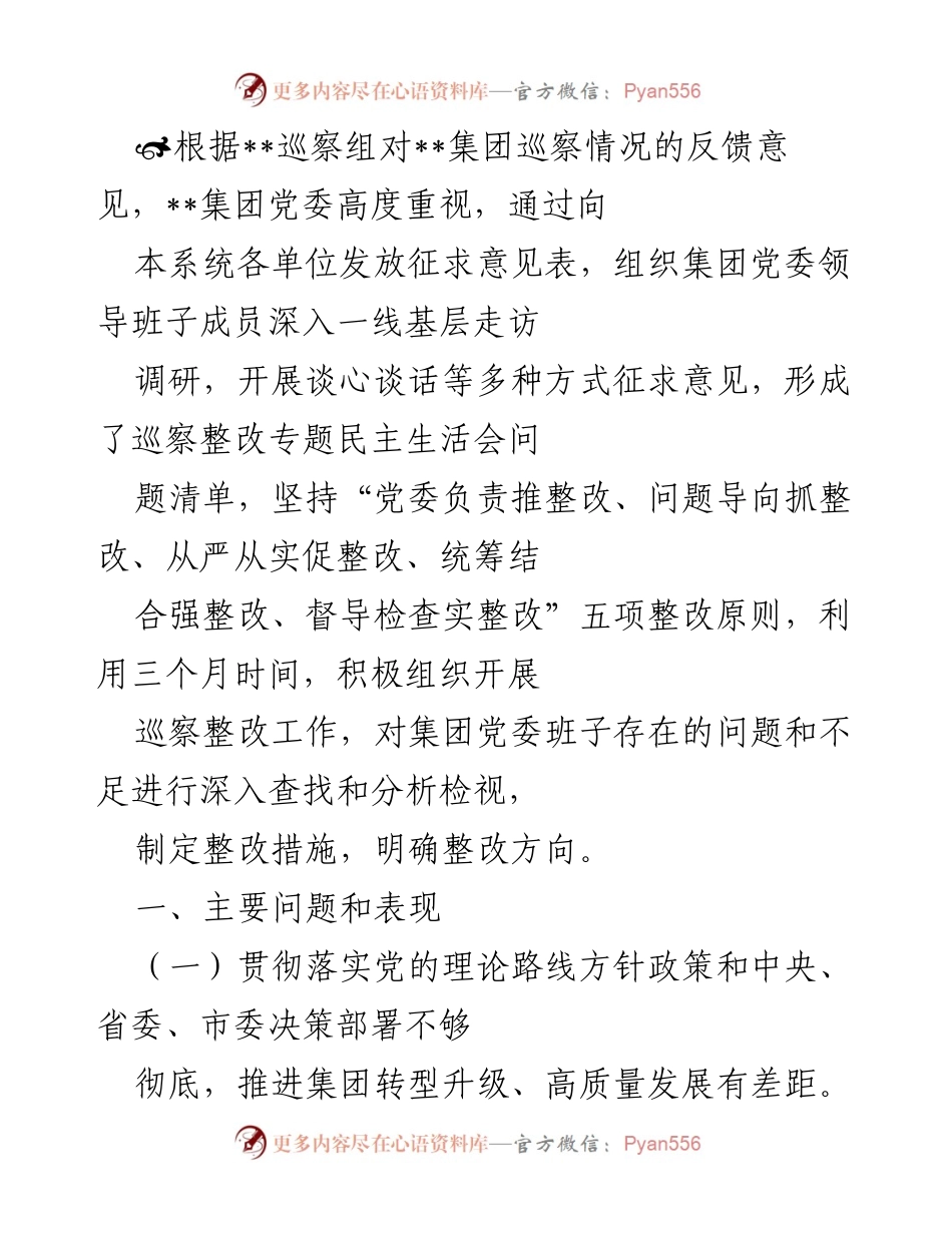 [工作总结] 巡察整改会议 - __集团党委巡察整改工作总结与问题分析__.docx_第1页