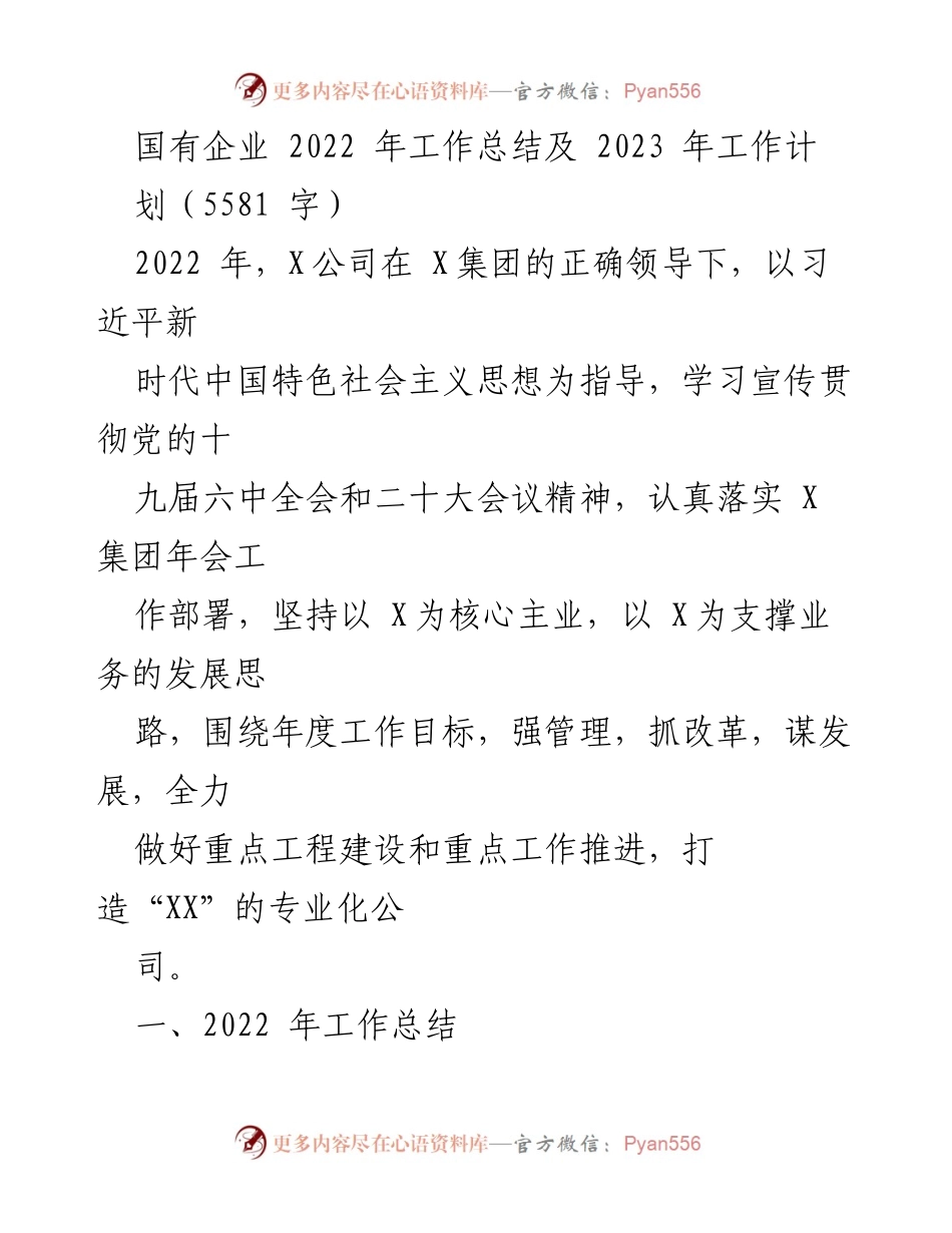 [工作总结] 年度总结 - 2022年国有企业工作总结与2023年工作计划.docx_第1页