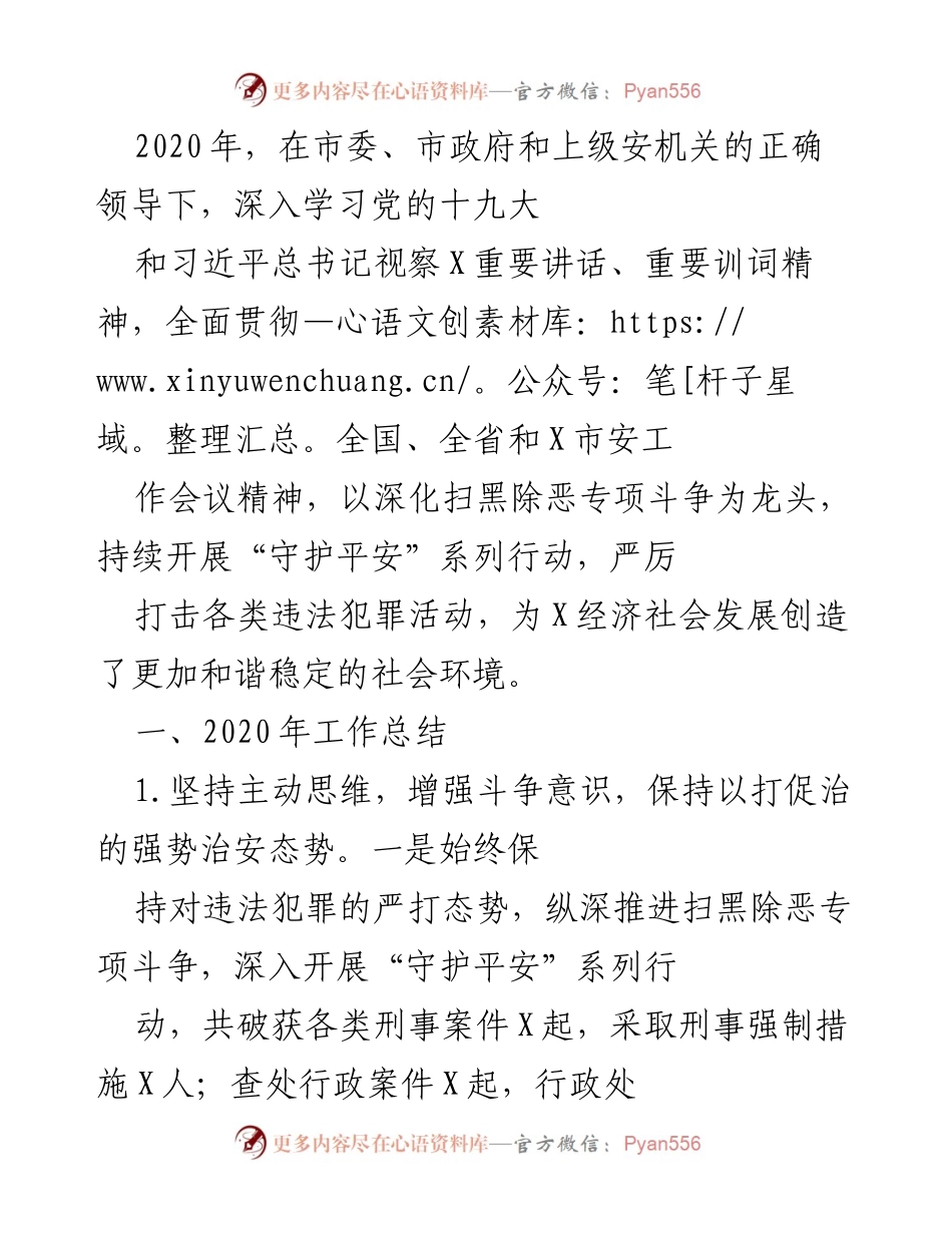 [工作总结] 年度工作总结 - 2020年X市社会治安工作总结与成效分析.docx_第1页