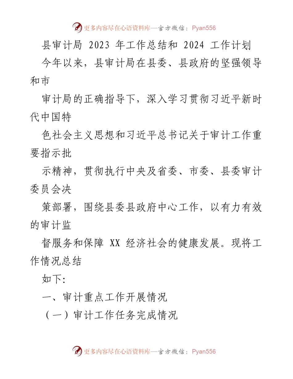 [工作总结] 审计局 - 2023年审计工作总结与2024年工作计划.docx_第1页