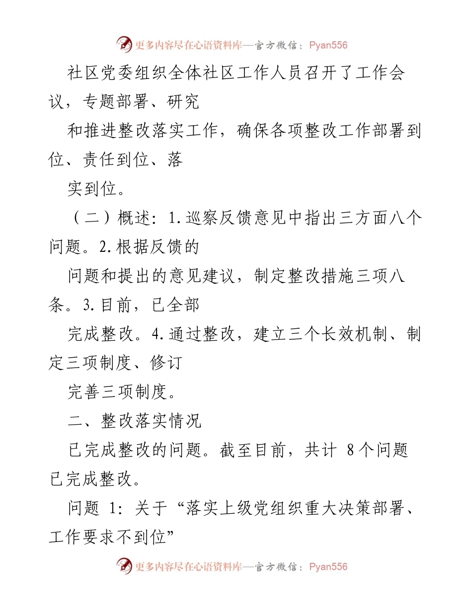 [工作总结] 巡察整改 - X社区党委巡察整改进展情况报告.docx_第2页