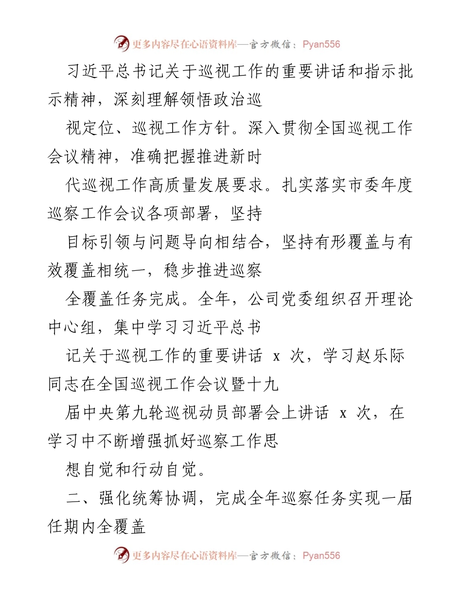 [工作总结] 巡察工作 - 2022年某公司党委巡察工作总结报告.docx_第2页