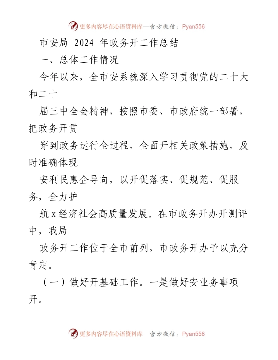 [工作总结] 市安局 2024年政务开放工作总结.docx_第1页