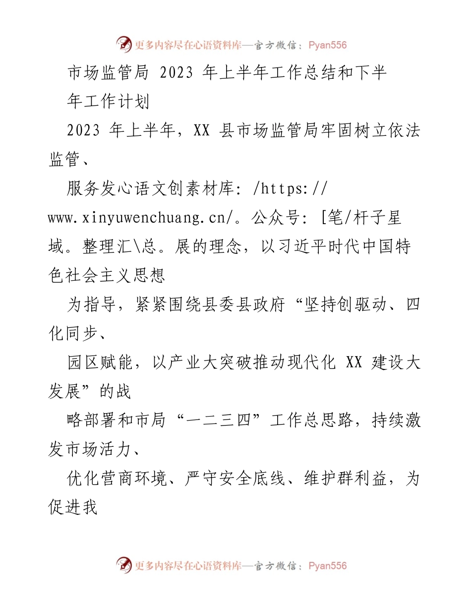 [工作总结] 年度工作 - 2023年上半年市场监管局工作总结与下半年计划.docx_第1页
