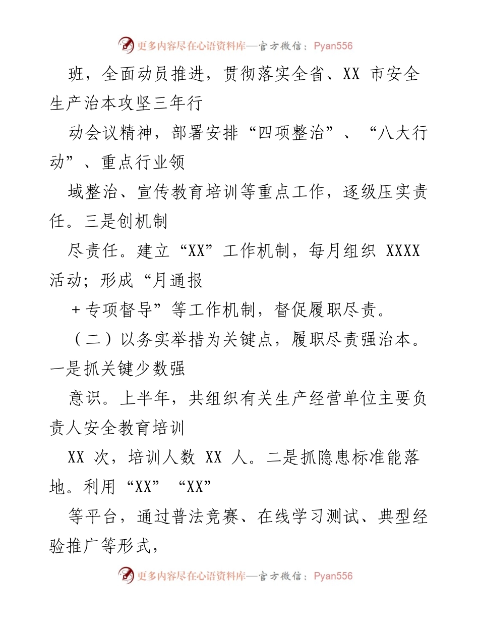 [工作总结] 安全生产 - XX县2024年安全生产治本攻坚行动半年工作总结.docx_第2页