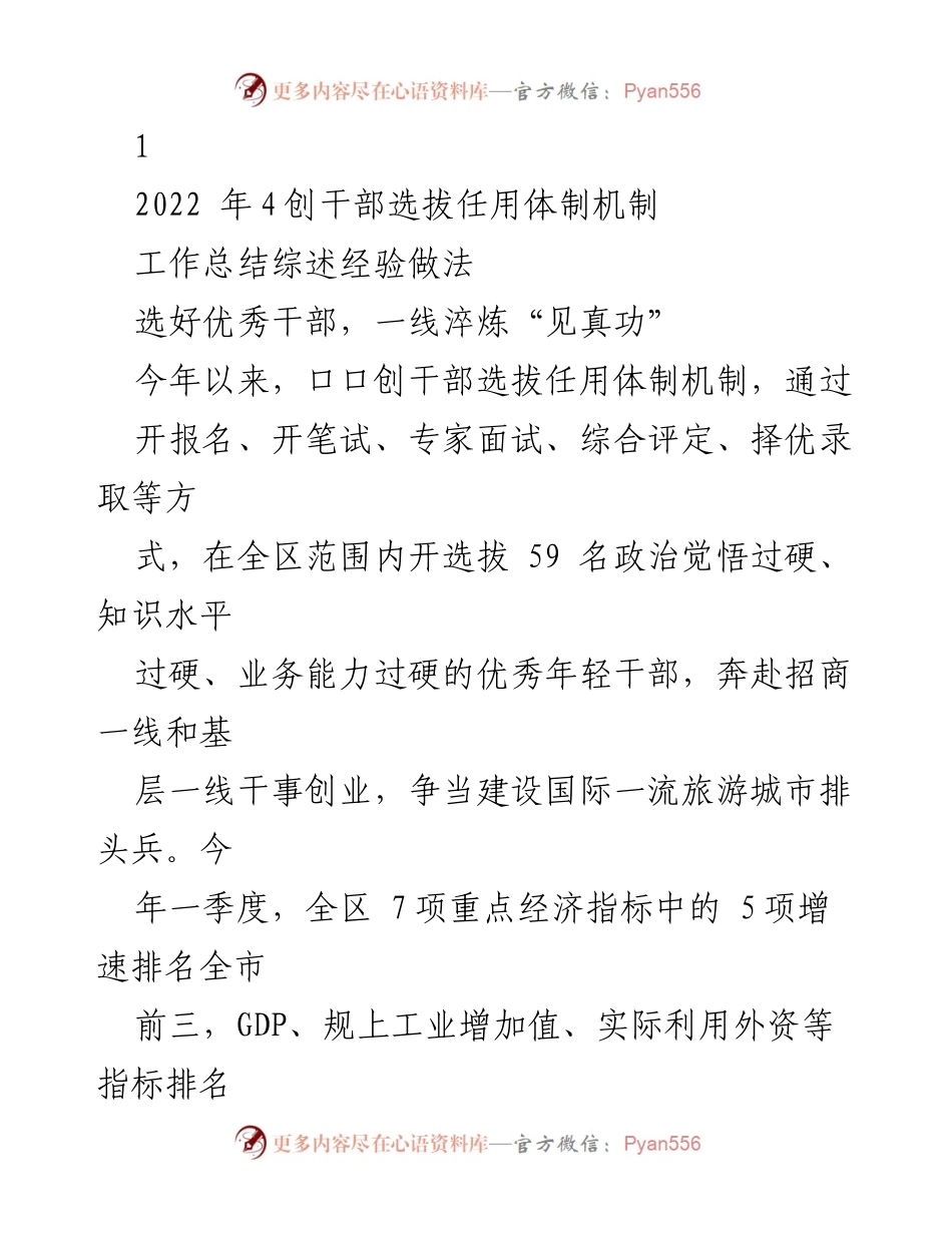 [工作总结] 干部选拔任用 - 优化干部选拔机制，助力经济发展.docx_第1页