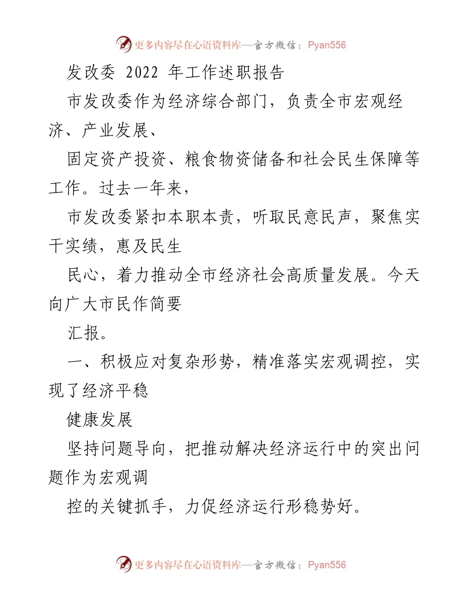[工作总结] 市发改委工作汇报 - 2022年市发改委工作述职报告与经济发展成效.docx_第1页
