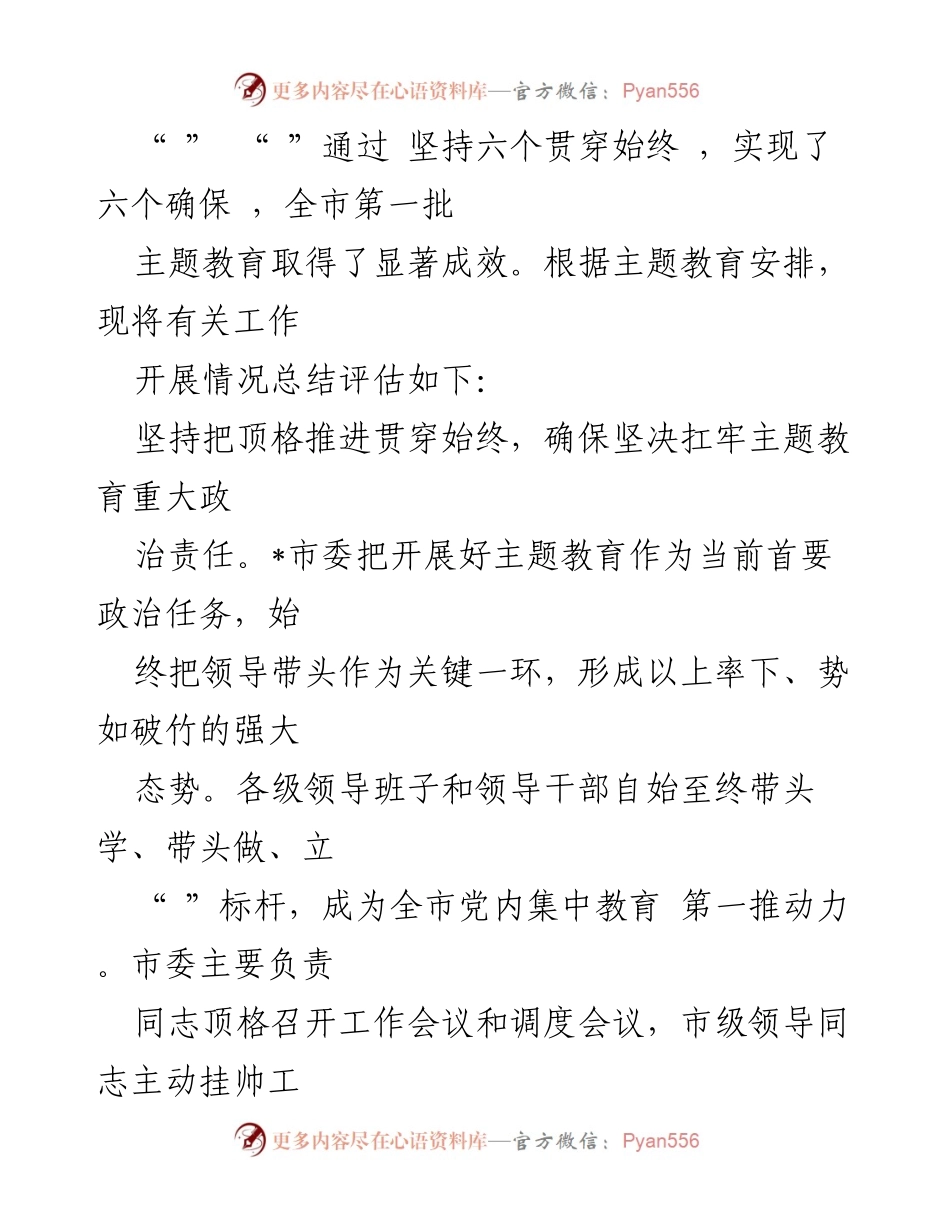 [工作总结] 市主题教育 - 2023年第一批主题教育总结评估报告.docx_第2页