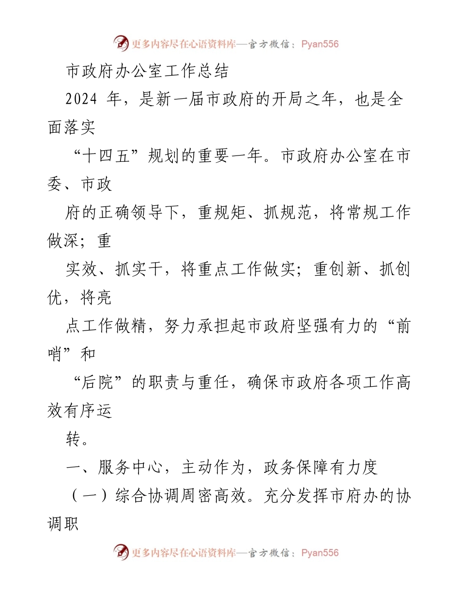 [工作总结] 市政府办公室 - 2024年市政府办公室工作总结与成效分析.docx_第1页