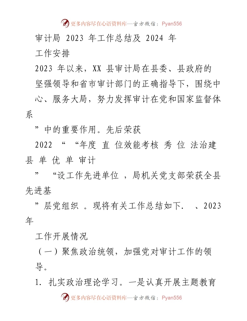 [工作总结] 审计局 - 2023年工作总结及2024年工作安排.docx_第1页