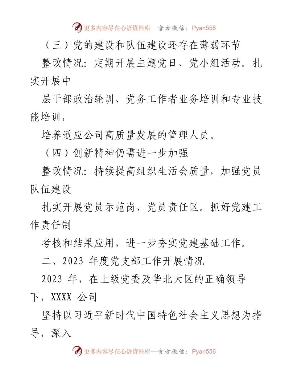 [工作总结] 年度工作总结 - 基层党支部2023年度工作报告及整改措施总结.docx_第2页