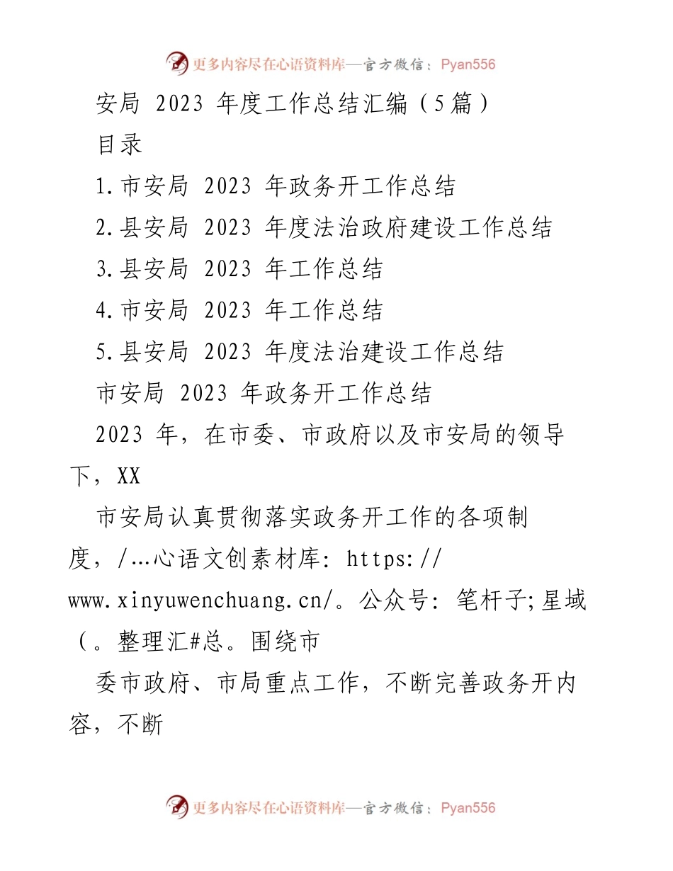 [工作总结] 安全局 - 2023年度政务公开工作总结报告.docx_第1页