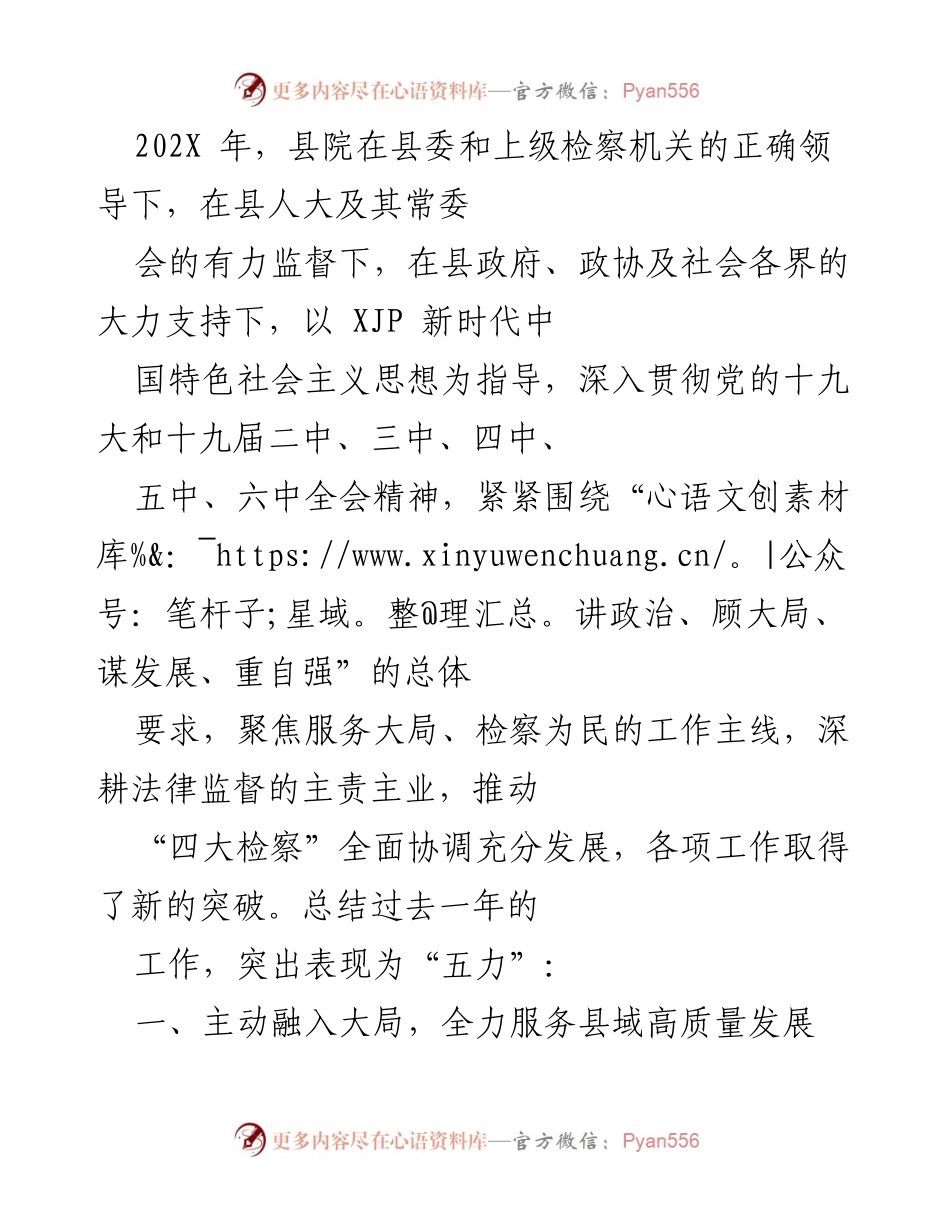 [工作总结] 年度总结 - 202X年县检察院工作总结与成就回顾.docx_第1页