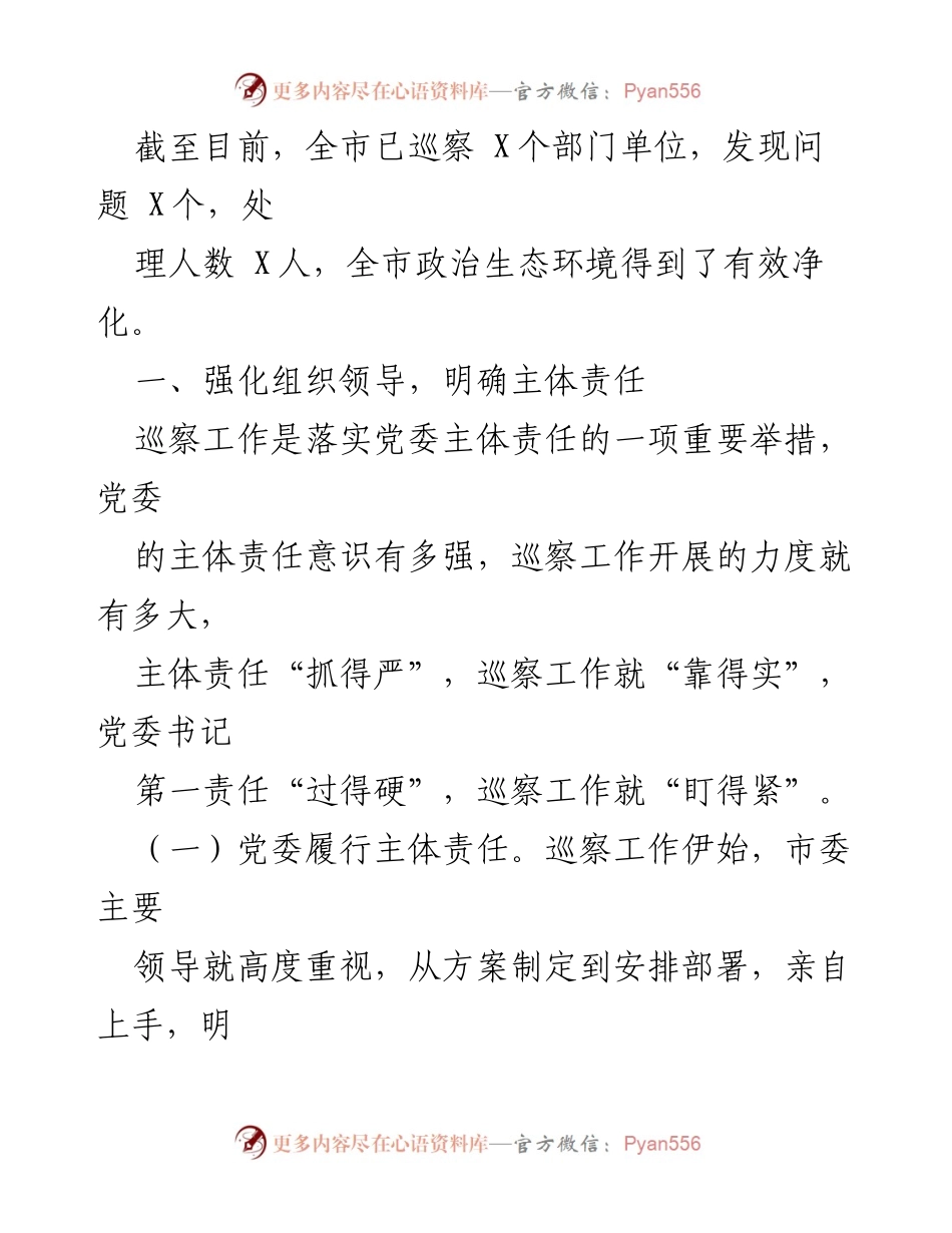 [工作总结] 巡察工作经验交流 - 某市巡察工作经验总结与实践探索.docx_第2页
