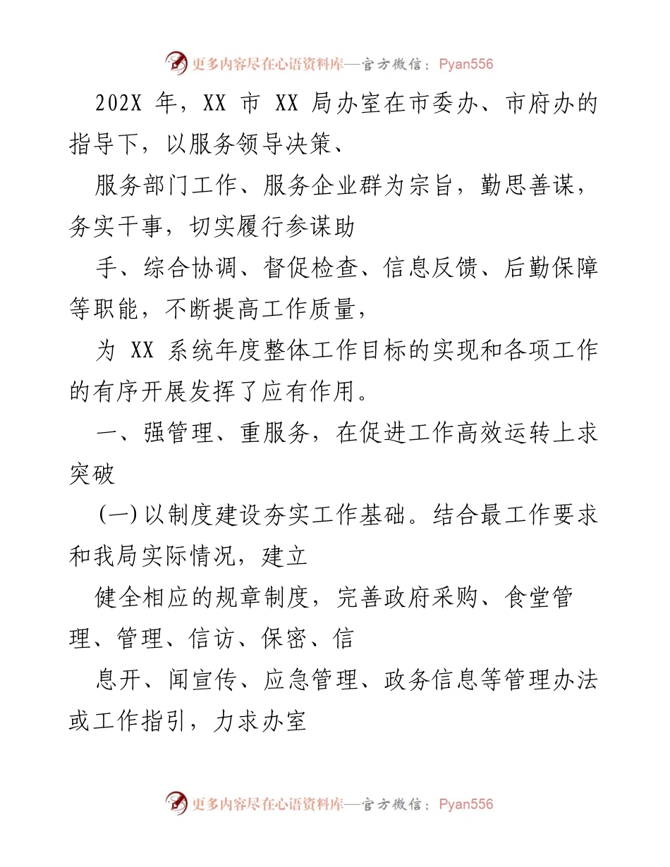 [工作总结] 年度工作总结 - XX市XX局办室202X年度工作总结与绩效提升报告.docx_第1页