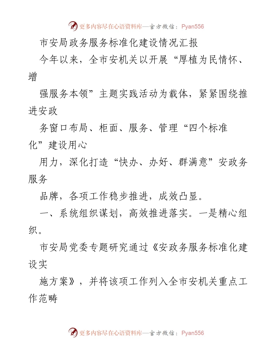 [工作总结] 安全政务服务 - 市安局政务服务标准化建设情况汇报.docx_第1页
