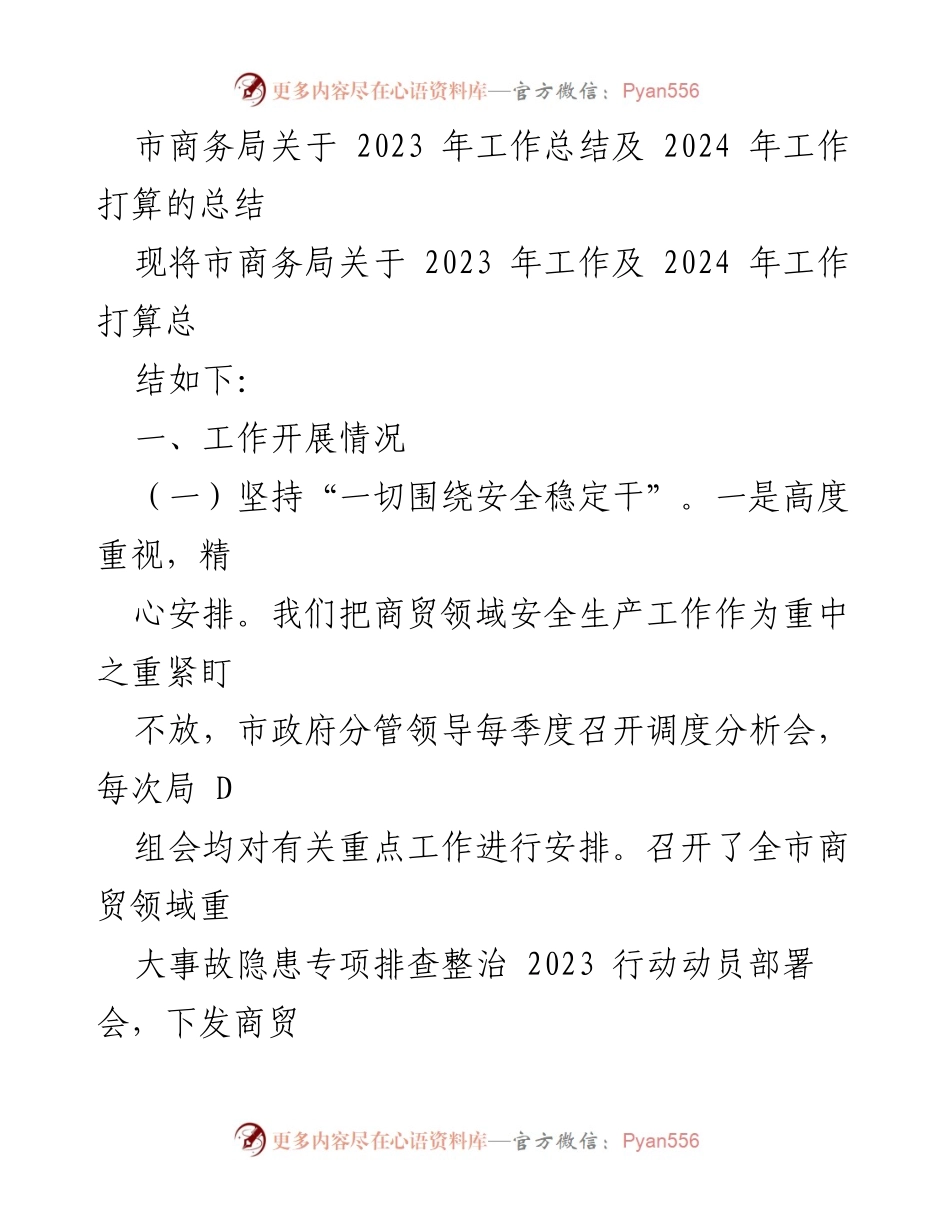 [工作总结] 市商务局 - 2023年工作总结与2024年工作计划_3.docx_第1页