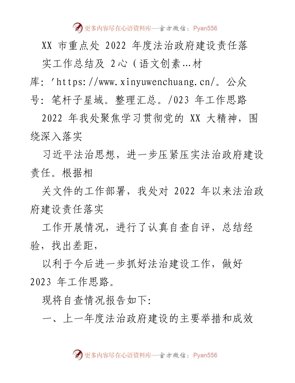 [工作总结] 年度工作总结 - XX市法治政府建设责任落实总结及2023年工作思路.docx_第1页