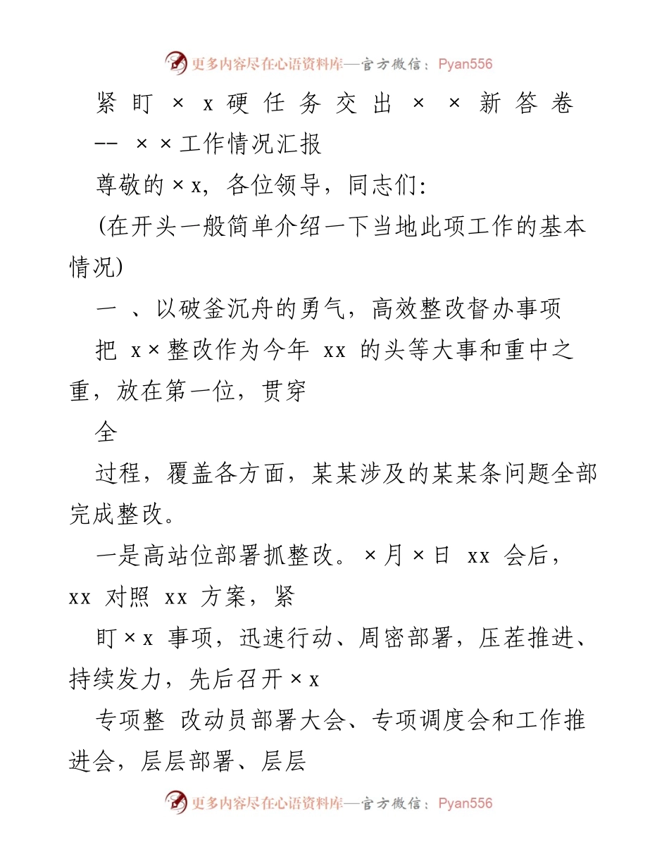 [工作总结] 工作推进会议 - 高效整改与责任落实工作情况汇报.docx_第1页